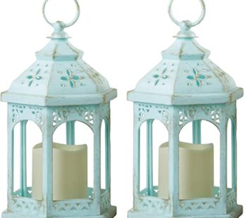 Kate Aspen LED Blue Hexagon Distressed Lantern (Set of 2)