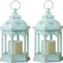 Kate Aspen LED Blue Hexagon Distressed Lantern (Set of 2)