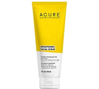 Acure Brightening Facial Scrub – 4 Fl Oz – All Skin Types, Sea Kelp & French Green Clay – Softens, Detoxifies and Cleanses