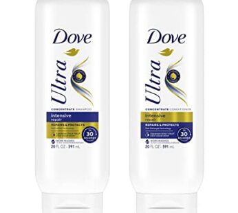 Dove Ultra Intensive Repair Concentrate Shampoo And Conditioner For Damaged Hair Repairs And Protects In 30 Seconds, 2X More Washes, Combo Pack, 20 fl oz