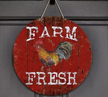 Arupkeer Welcome Sign Farm Fresh Rooster Round Wooden Signs Farmhouse Farm Life Wall Sign Home Wall Decoration for Home Room Office Garden Kitchen Housewarming Gift 14x14in