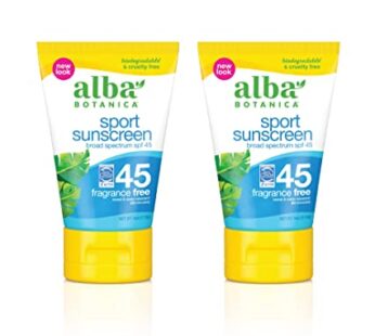 Alba Botanica Sport Sunscreen Lotion, SPF 45, 4 oz Bottle, 2 Count