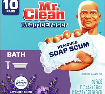 Mr. Clean Magic Eraser, Bathroom, Shower, and Shoe Cleaner with Febreze Lavender Scent, Cleaning Pads with Durafoam, 10 Count