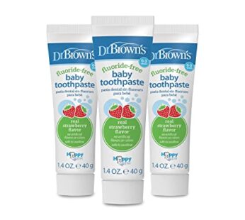 Dr. Brown’s Baby Toothpaste, Strawberry Flavor Toddlers and Kids Love, Fluoride Free, Made in The USA, 0-3 Years, 1.4oz, 3 Pack