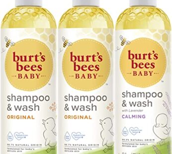 Burt’s Bees Baby Shampoo and Wash 3-Pack, 2 Original and 1 Calming with Lavender, 12 Fl Oz Each